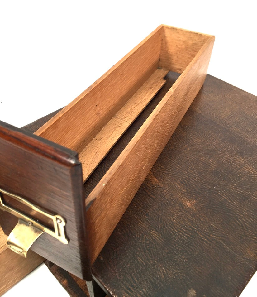 Antique 20th Century Tabletop Wooden "Shannon" Index Card Filing Drawer Box Unit