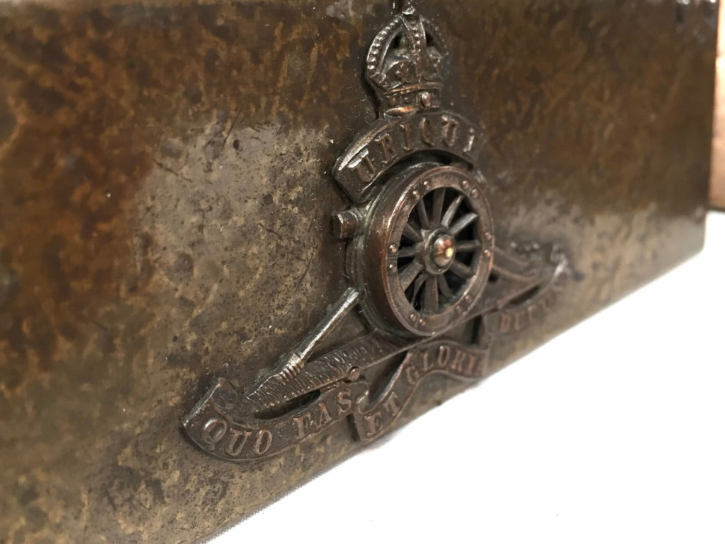 Antique Early 20th Century Pair of Copper Front & Wooden Military War Frames