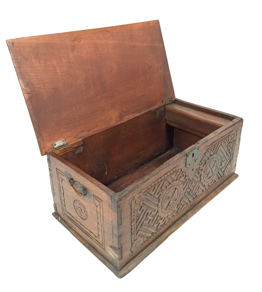 Antique Wooden Carved Blanket Box / Coffer Storage Chest Trunk c.1900