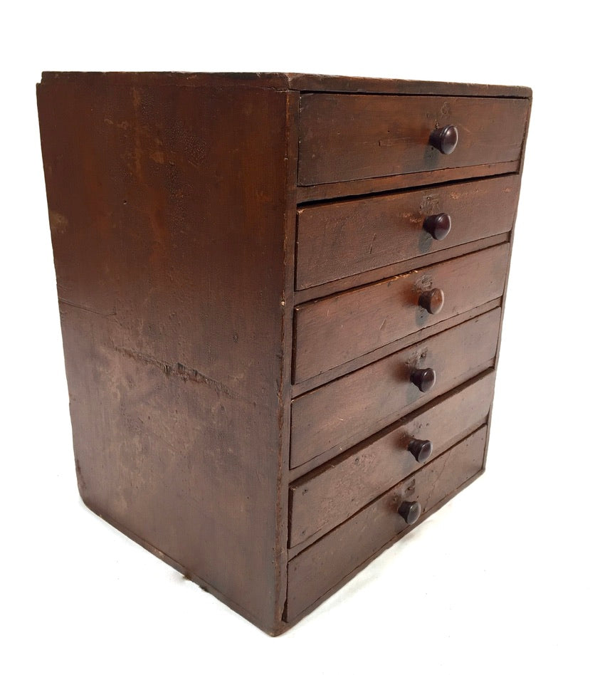 Antique Tabletop Wooden Chest of Collectors Drawers / Storage Box / Cabinet