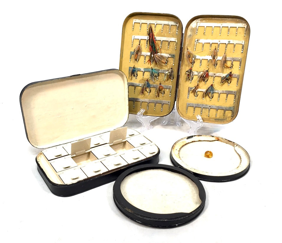 Antique Metal Fly Fishing Tackle Storage Box Set by Hardy Bros Mid 20th Century