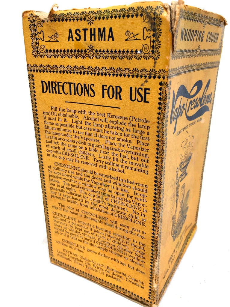 Antique Apothecary Vapo-Cresolene Vaporizer Set / Night Lamp Original Box c.1900