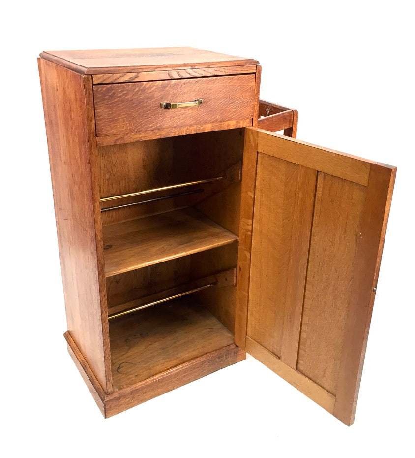 Antique 1920s Art Deco Entrance Hall Oak Wooden Umbrella Stand Storage Cabinet