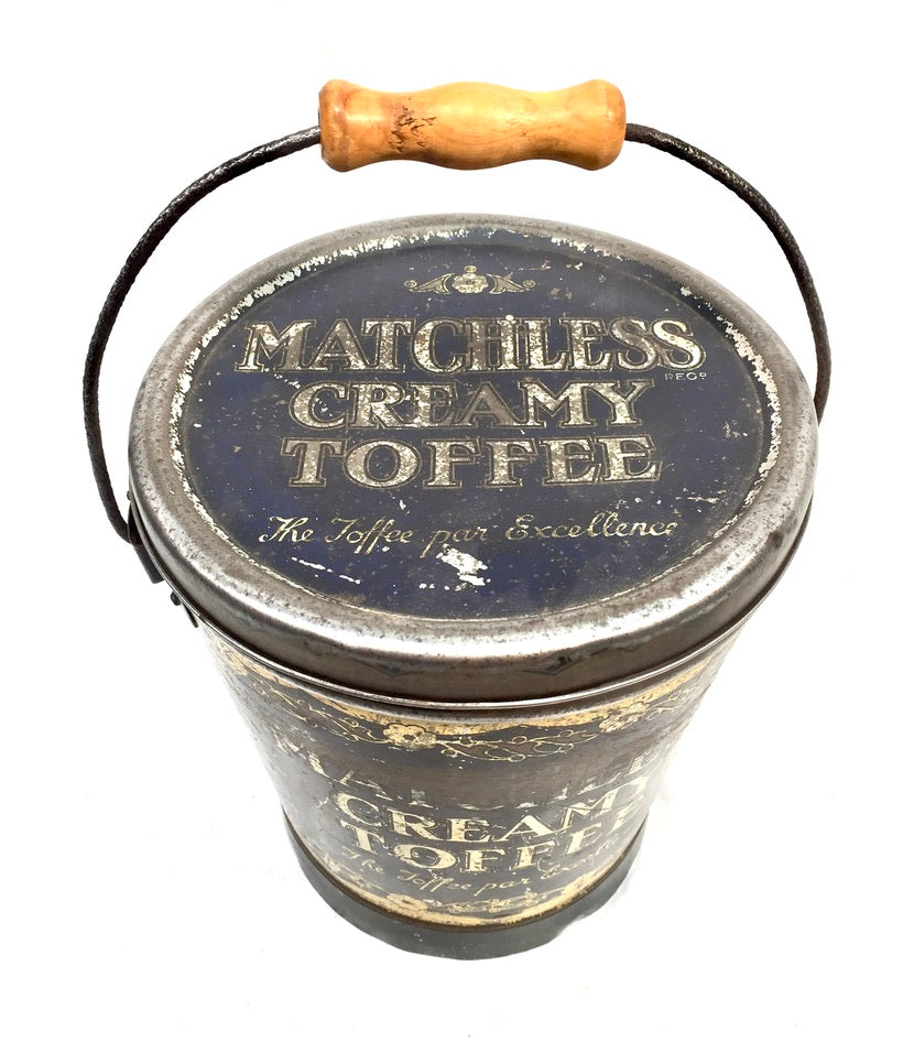 Antique Advertising 1920s J Bottomley & Sons Matchless Creamy Toffee Tin Bucket