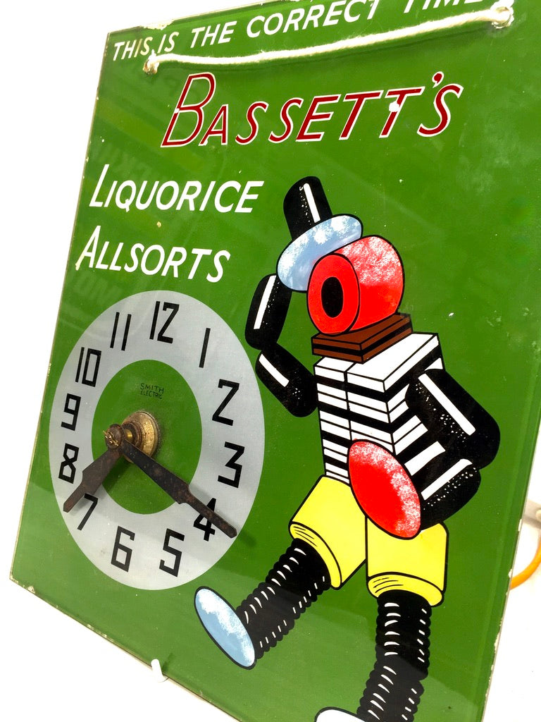 Antique Advertising Bassett's Liquorice Allsorts Smiths Electric Clock Sign