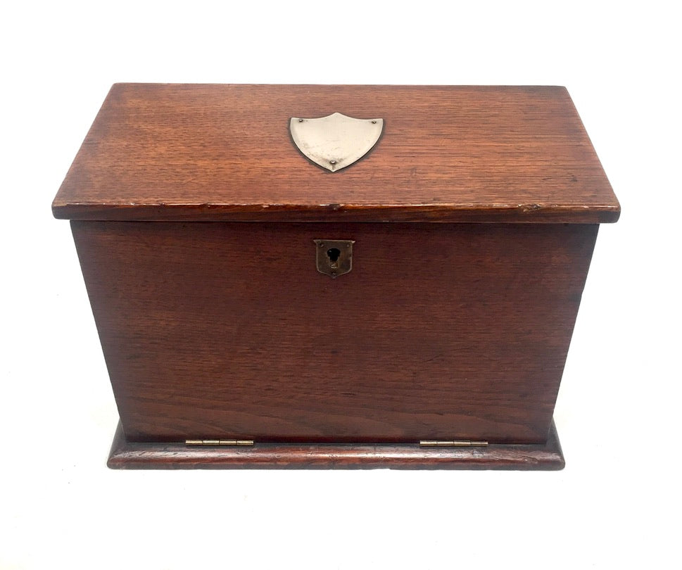 Antique Victorian Oak Wooden Desktop Stationery Box / Cabinet Writing Slope 1900