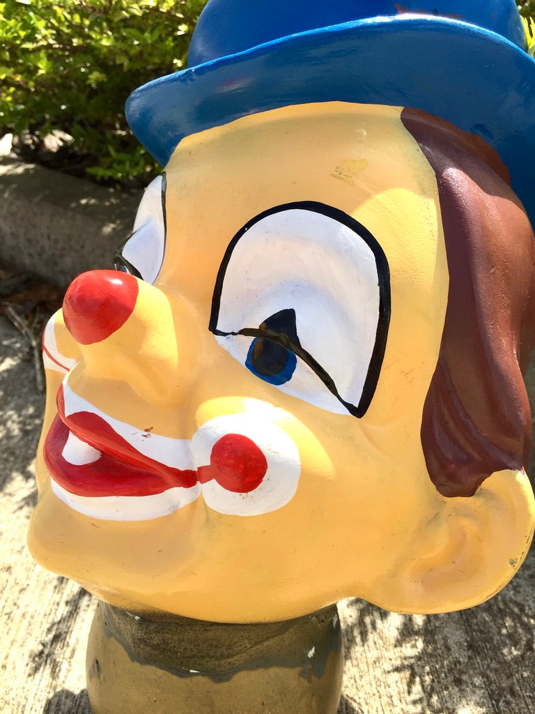 Vintage 20th Century Hand Painted Whimsical Clown Head / Large Circus Sculpture
