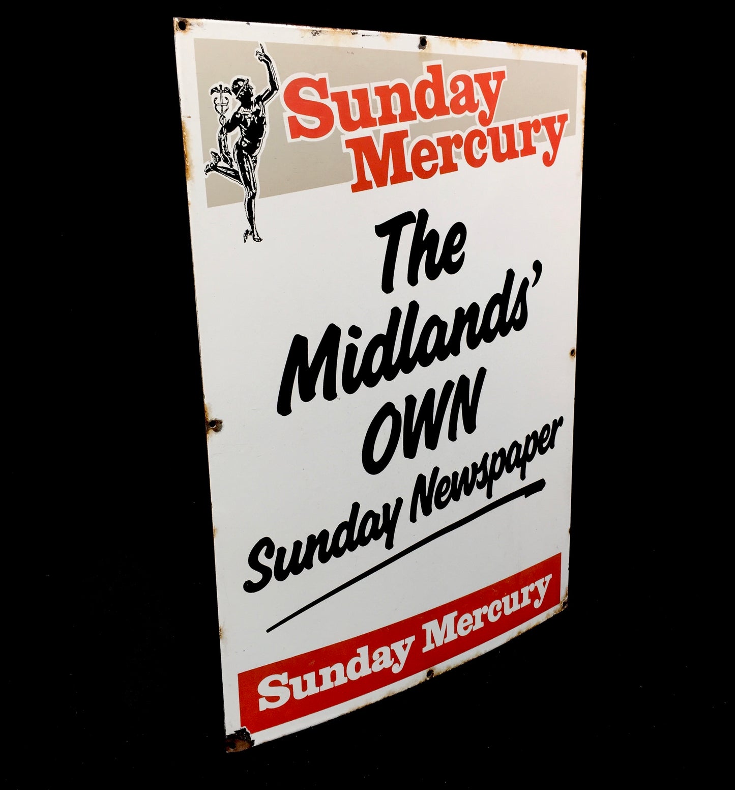 Antique Advertising - The Midlands Own Sunday Newspaper Enamel Sign / Large