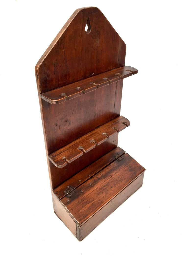 Antique Kitchen Oak Wooden Wall Hanging Georgian Spoon Rack & Candle Box c.1800