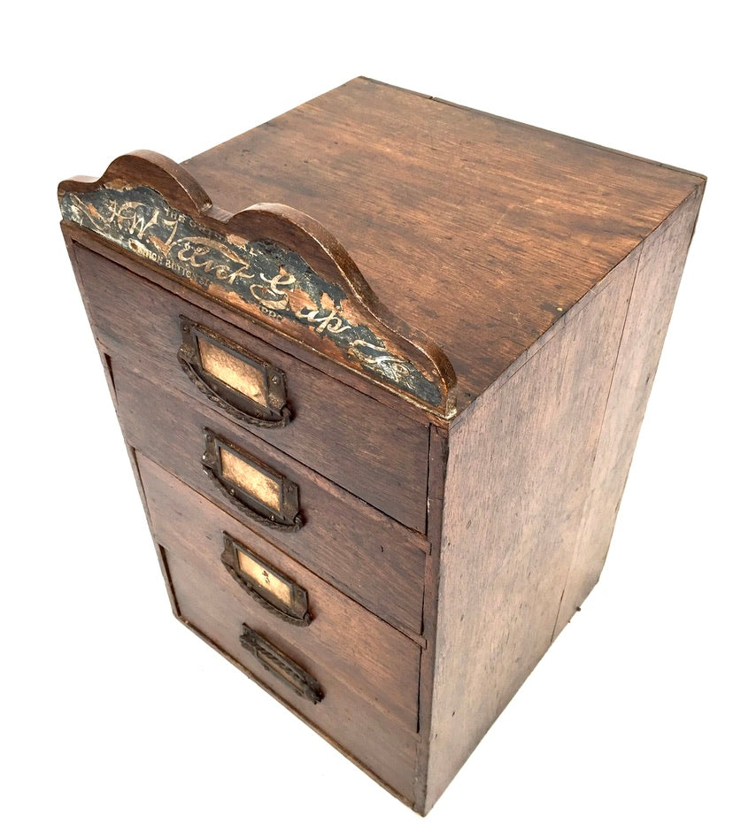 Antique Advertising - Oak Wooden Tabletop Haberdashery Shop Drawers c.1900