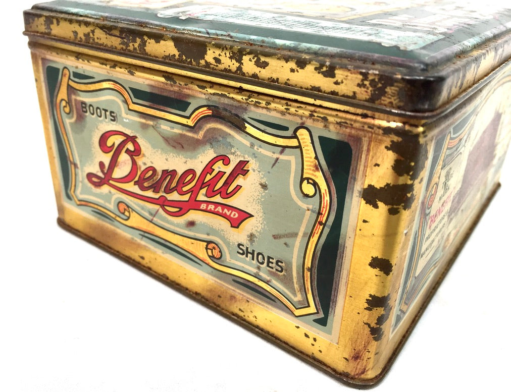 Antique Advertising - 1920s Public Benefit Boot Company Tin Pictorial Lithograph
