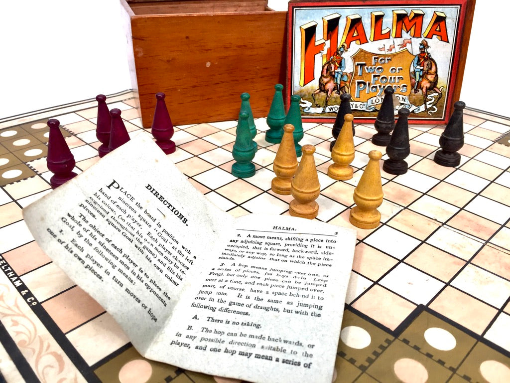 Antique 19th Century Halma Board Game Published by Woolley & Co London c.1890