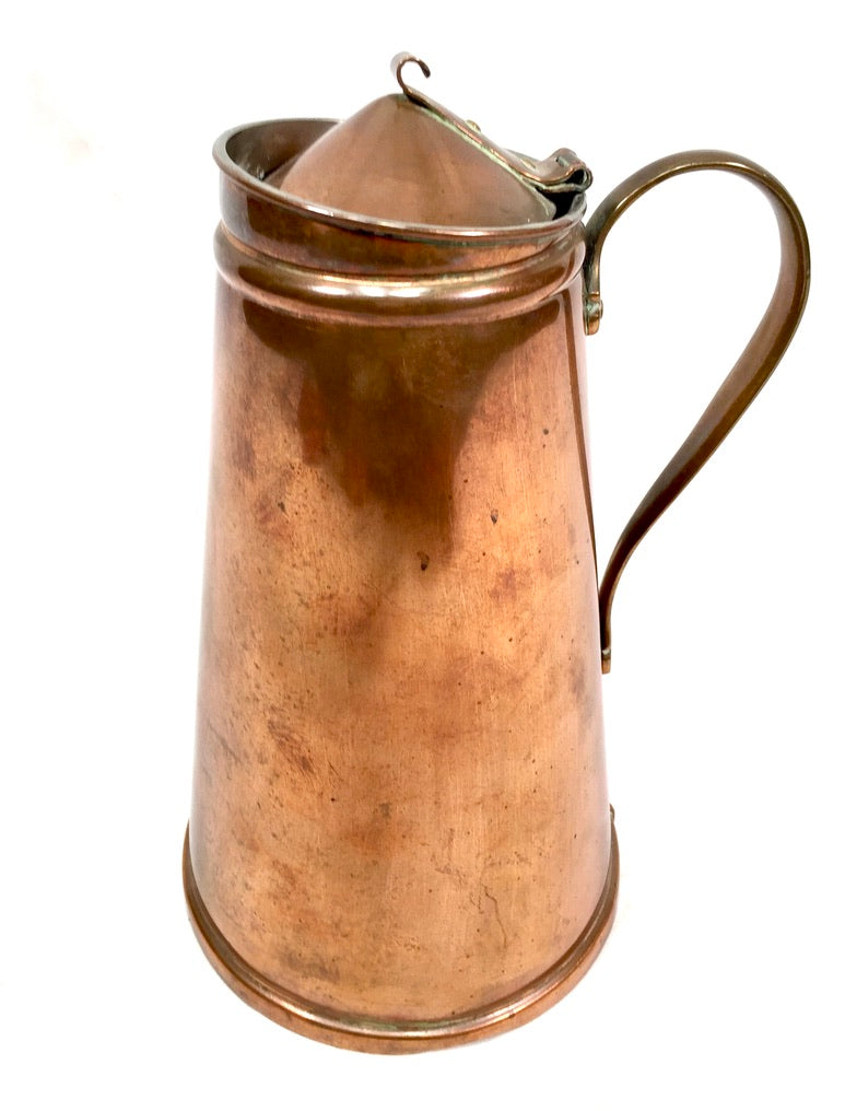 Antique Arts & Crafts W.A.S. Benson Copper Pitcher Jug With Enamel Liner c.1900
