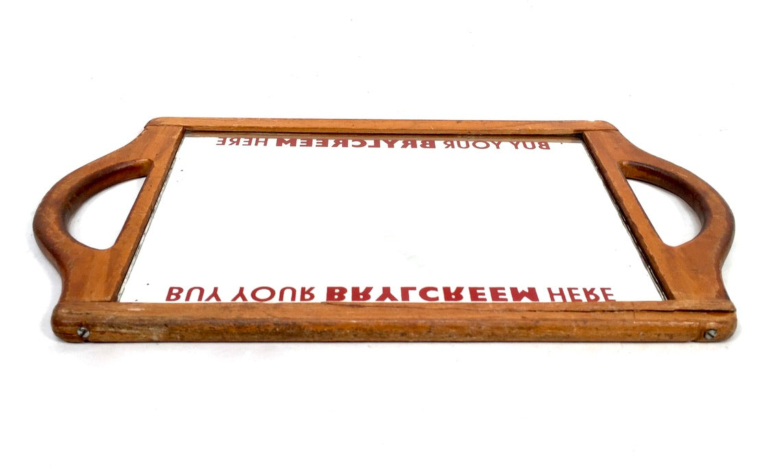 Antique Advertising - 1950s Wooden Brylcreem Barber / Hairdressers Mirror / Sign
