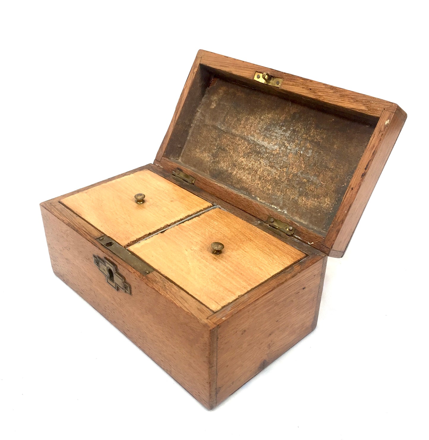 Antique 19th Century Wooden Double Compartment Tea Caddy with Key & Working Lock