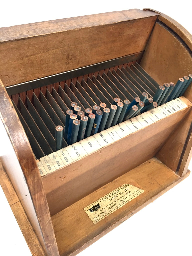 Antique Advertising - Eagle Pencil Company Wooden Shop Display Cabinet Box Case