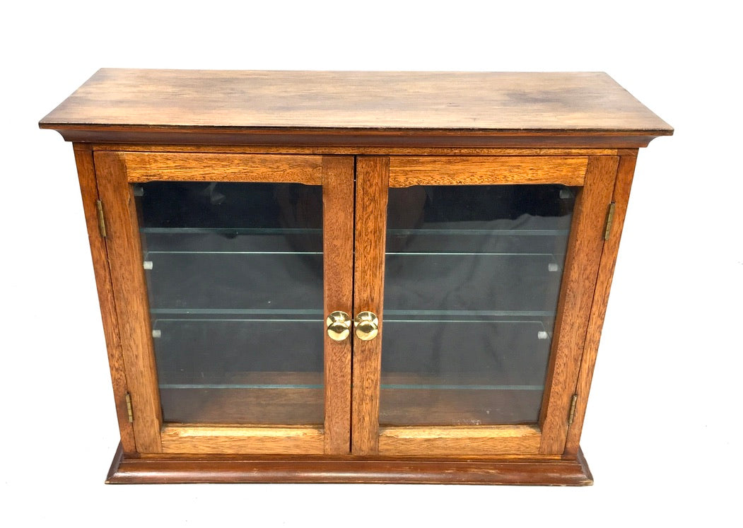 Antique Wooden & Glass Fronted Tabletop Display Cabinet / Storage Box Cupboard