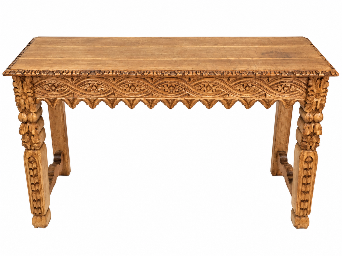 Antique 19th Century Carved Wooden Oak Entrance Hall Side Table Sideboard c.1890