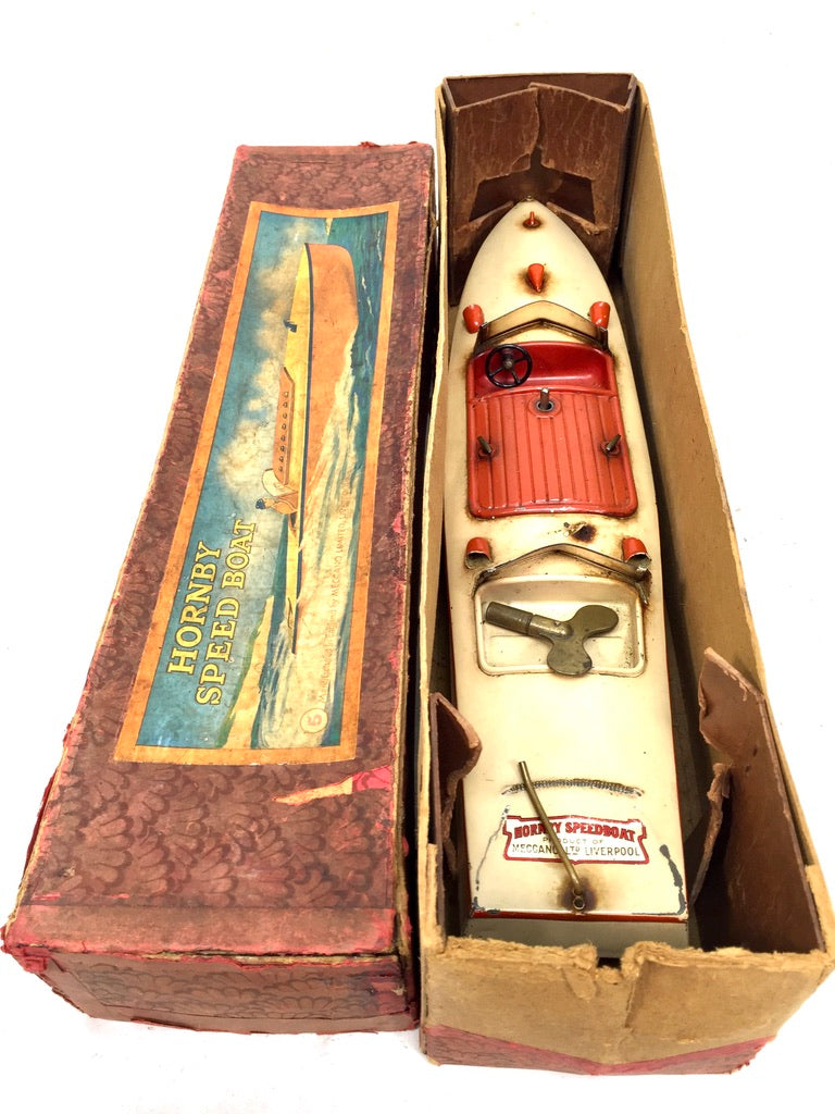 Antique Hornby Toy "Racer III" No.3 & Speedboat Tinplate Meccano Toy c.1930