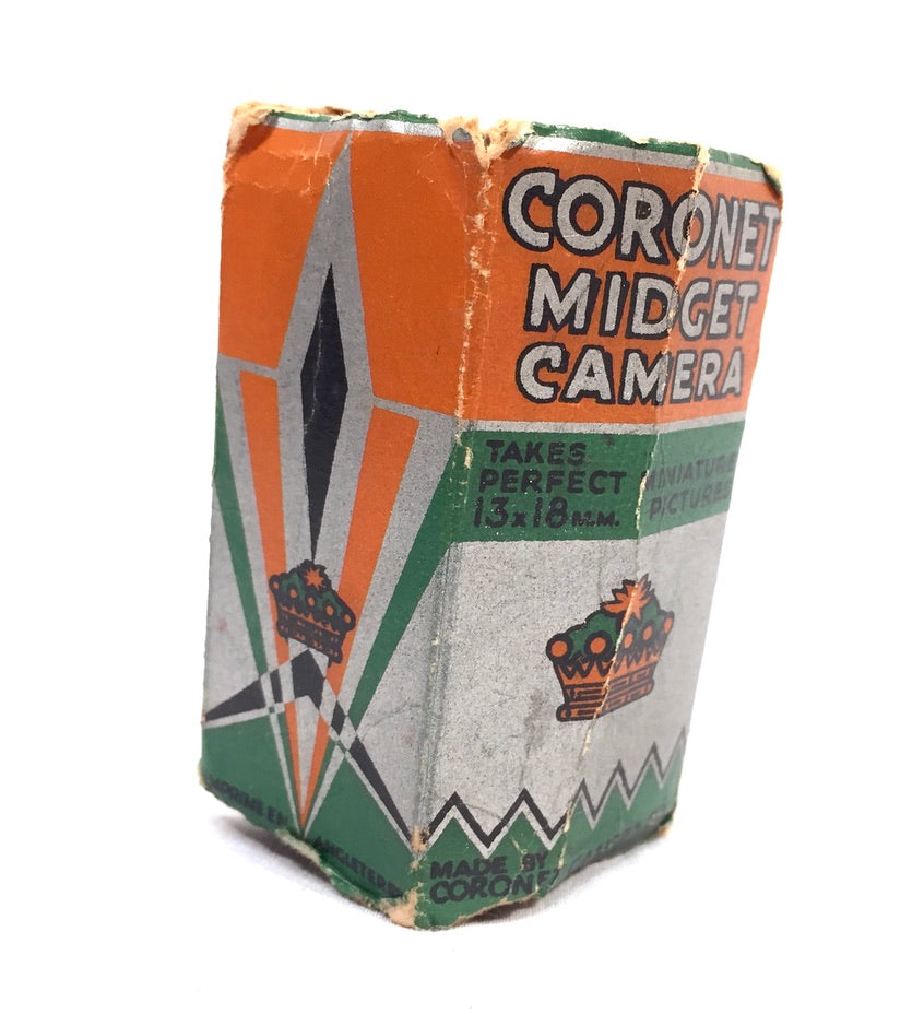 Antique Art Deco Coronet Black Midget Subminiature Camera in Original Box c.1930