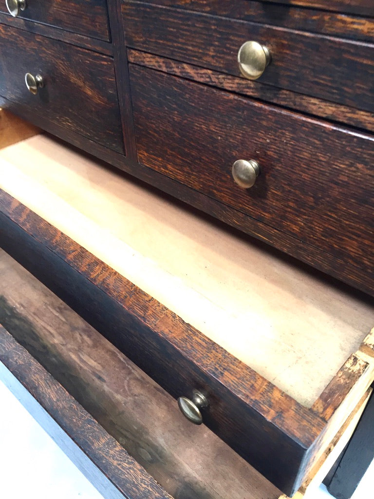 Antique Tabletop Wooden Tool Chest / Collectors Drawers Storage Box c.1900