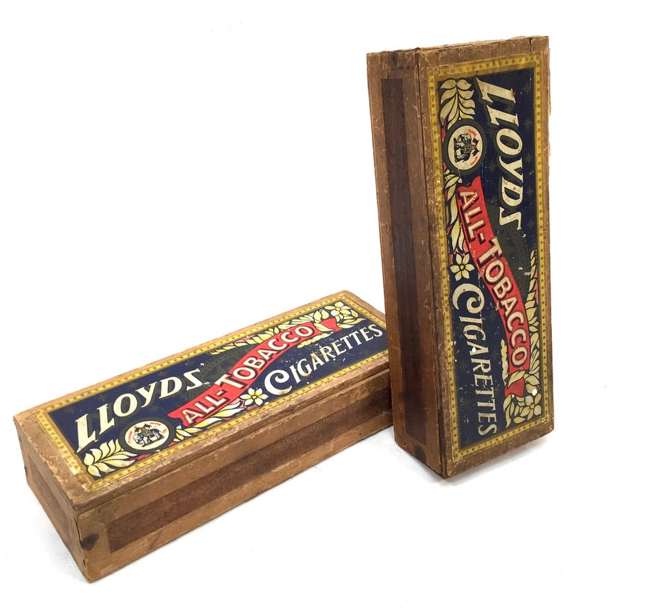 Antique Advertising Pair of Lloyds Tobacco Cigarettes Wooden Shop Display Boxes