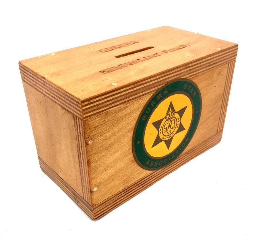 Vintage Wooden Burma Star Association Box Gurkha Collection Offering Box c.1990