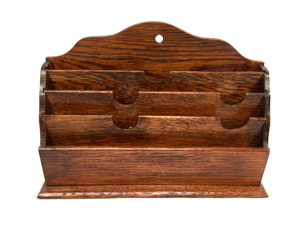 Antique 1930s Wooden Desktop Letter Rack / Stationery Holder / Mid 20th Century