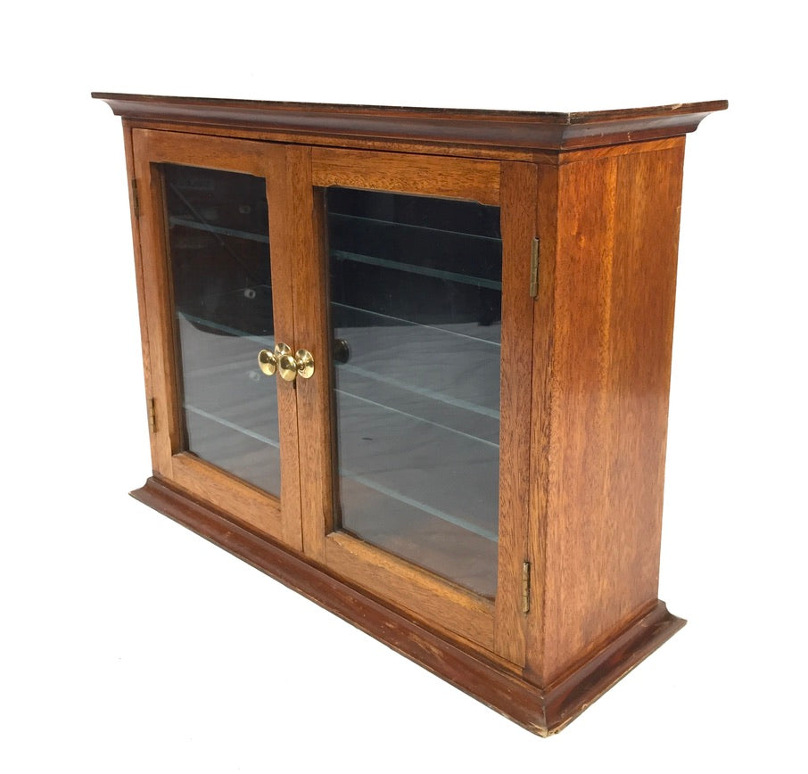 Antique Wooden & Glass Fronted Tabletop Display Cabinet / Storage Box Cupboard
