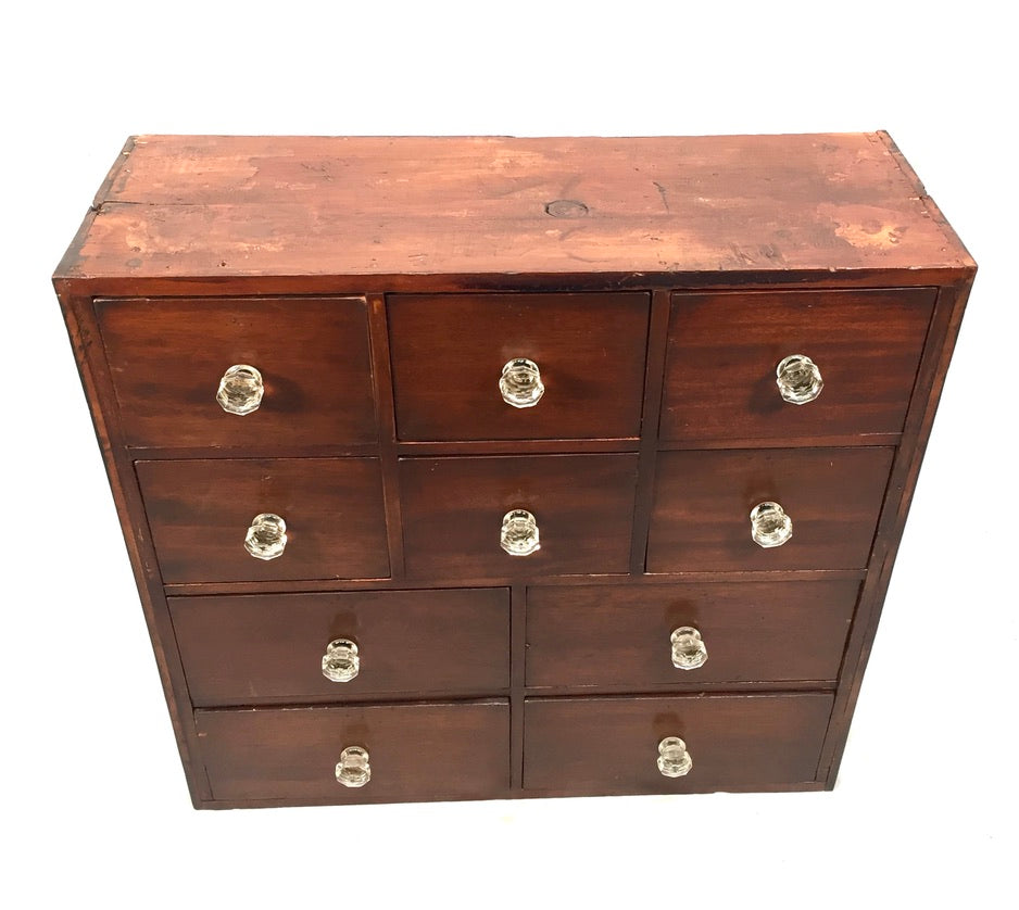 Antique Tabletop Victorian Apothecary Shop Chest of Drawers Cabinet Glass Handle