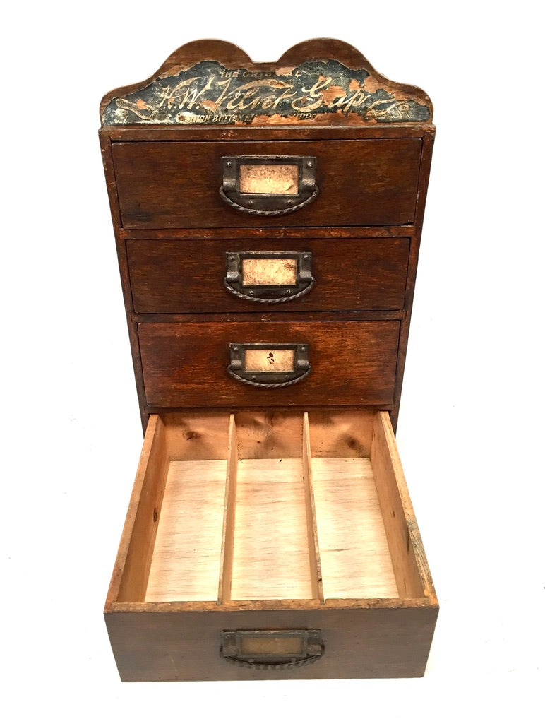 Antique Advertising - Oak Wooden Tabletop Haberdashery Shop Drawers c.1900