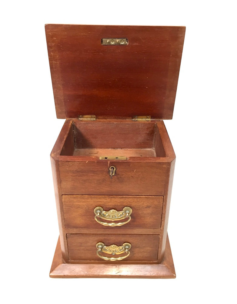 Antique Tabletop Wooden Chest of Drawers / Storage Box / Cabinet with Key