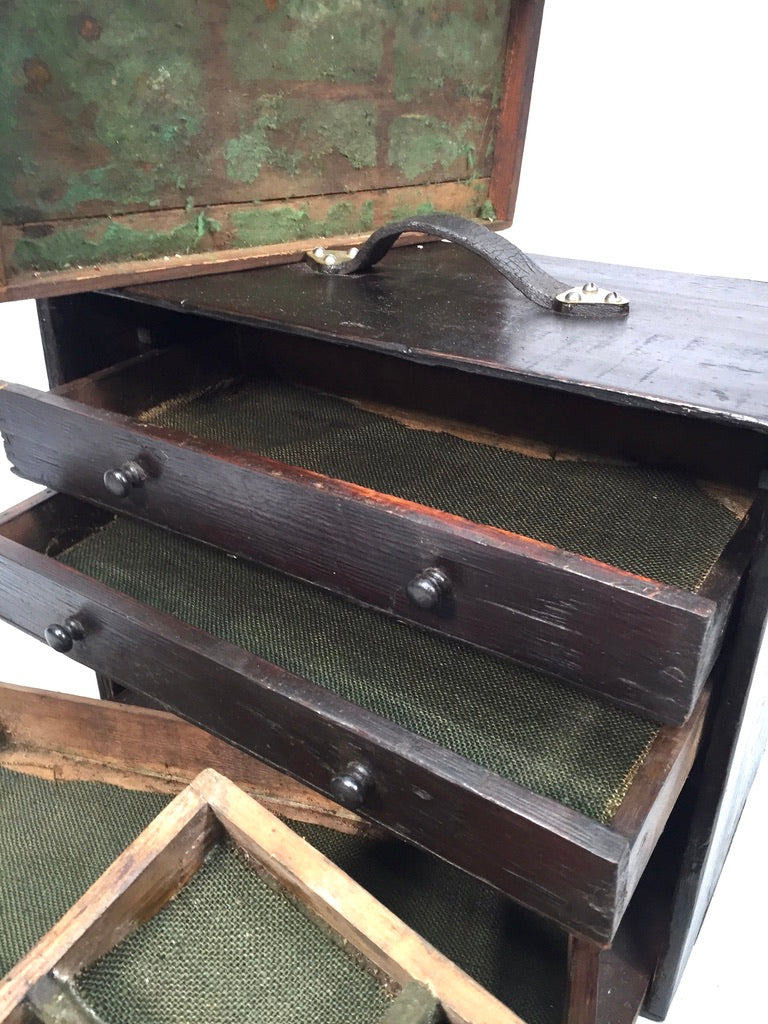 Antique Wooden Engineers Toolbox / Tool Box / Collectors Cabinet Storage Box