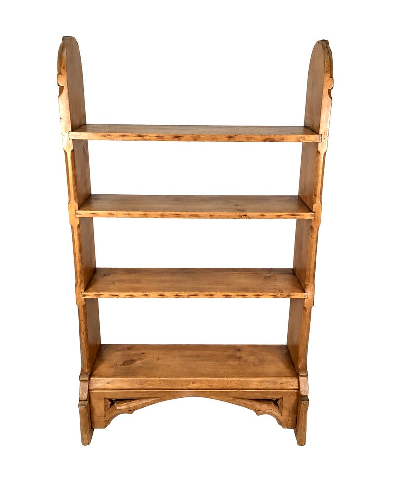 Antique Carved Pine Wooden Bookcase / Book Shelf Display Rack Freestanding