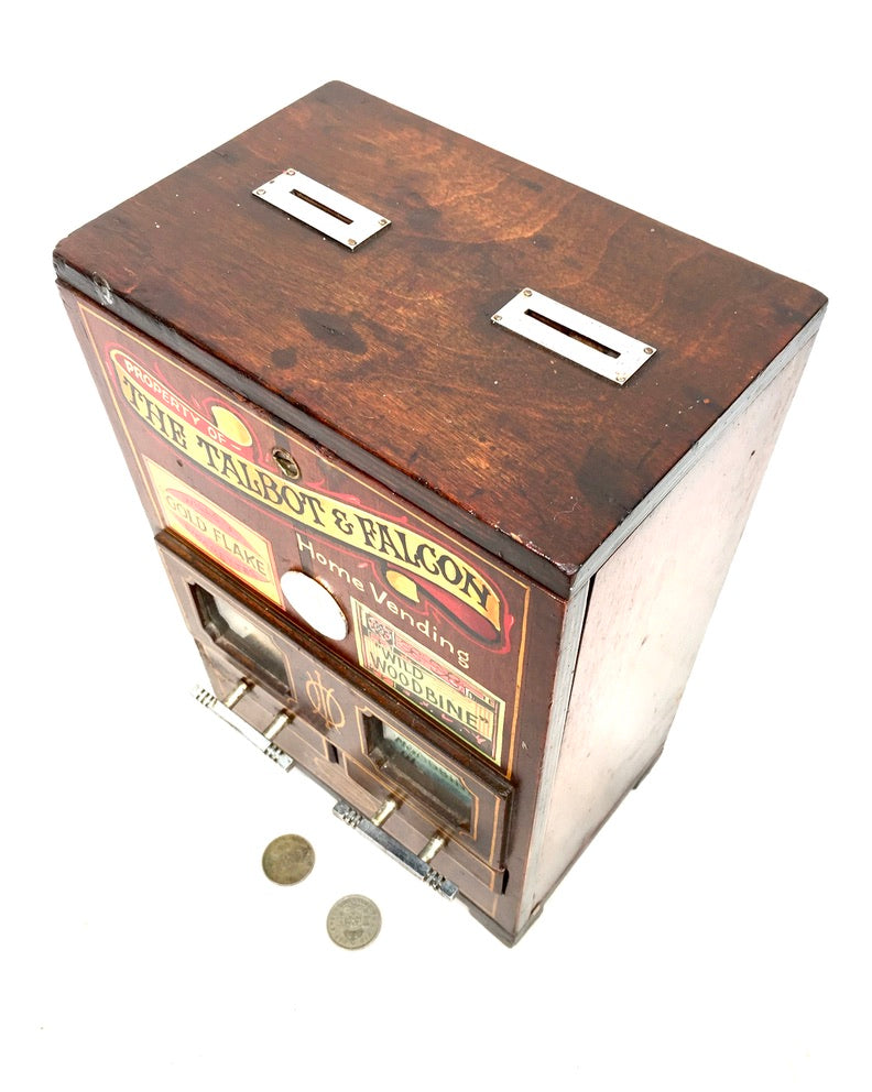Antique Advertising - Wooden Coin Operated Cigarette Vending Machine / Working
