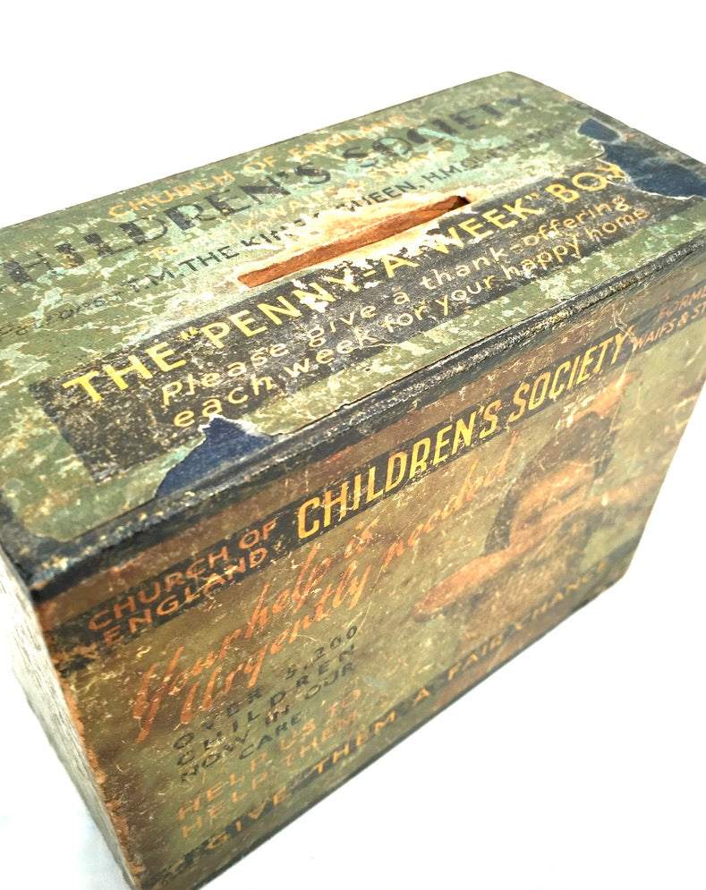 Antique Wooden Penny-A-Week Childrens Society Box / Collection / Offering c.1940