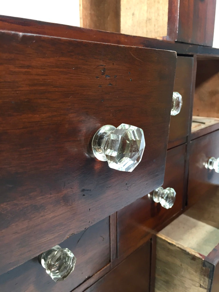 Antique Tabletop Victorian Apothecary Shop Chest of Drawers Cabinet Glass Handle