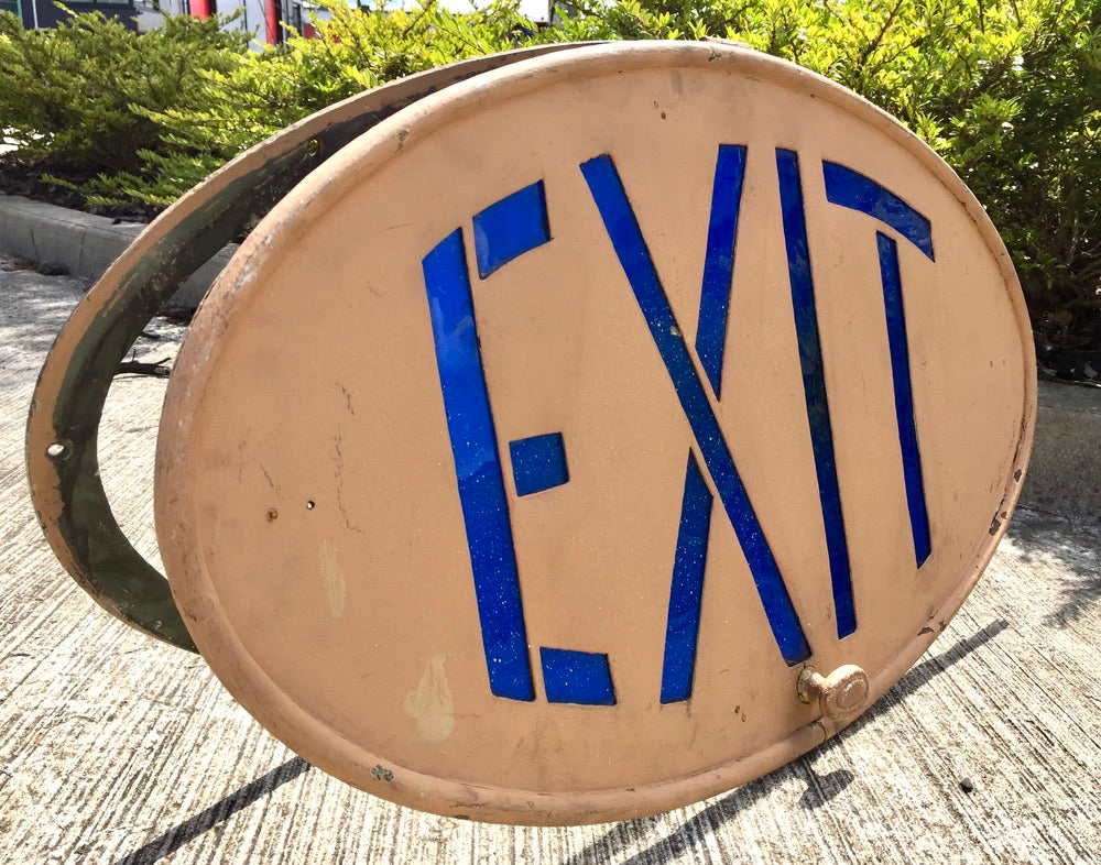 Antique Art Deco Reclaimed / Salvaged Building / Door Exit Sign / Blue c.1930