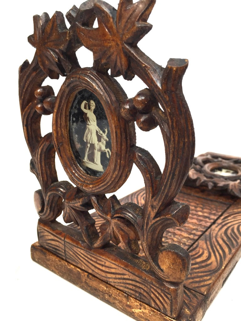 Antique Wooden Art Nouveau Tabletop Book Slide Display Stand Shelf Rack c1900
