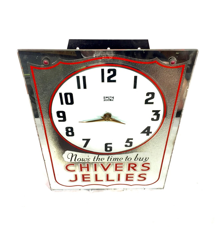 Antique Advertising - Chivers Jellies 1940s Smiths Electric Clock Sign / Working
