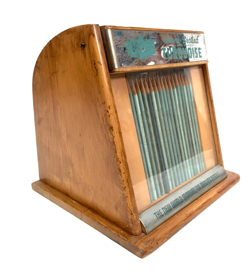 Antique Advertising - Eagle Pencil Company Wooden Shop Display Cabinet Box Case