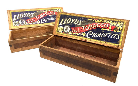 Antique Advertising Pair of Lloyds Tobacco Cigarettes Wooden Shop Display Boxes