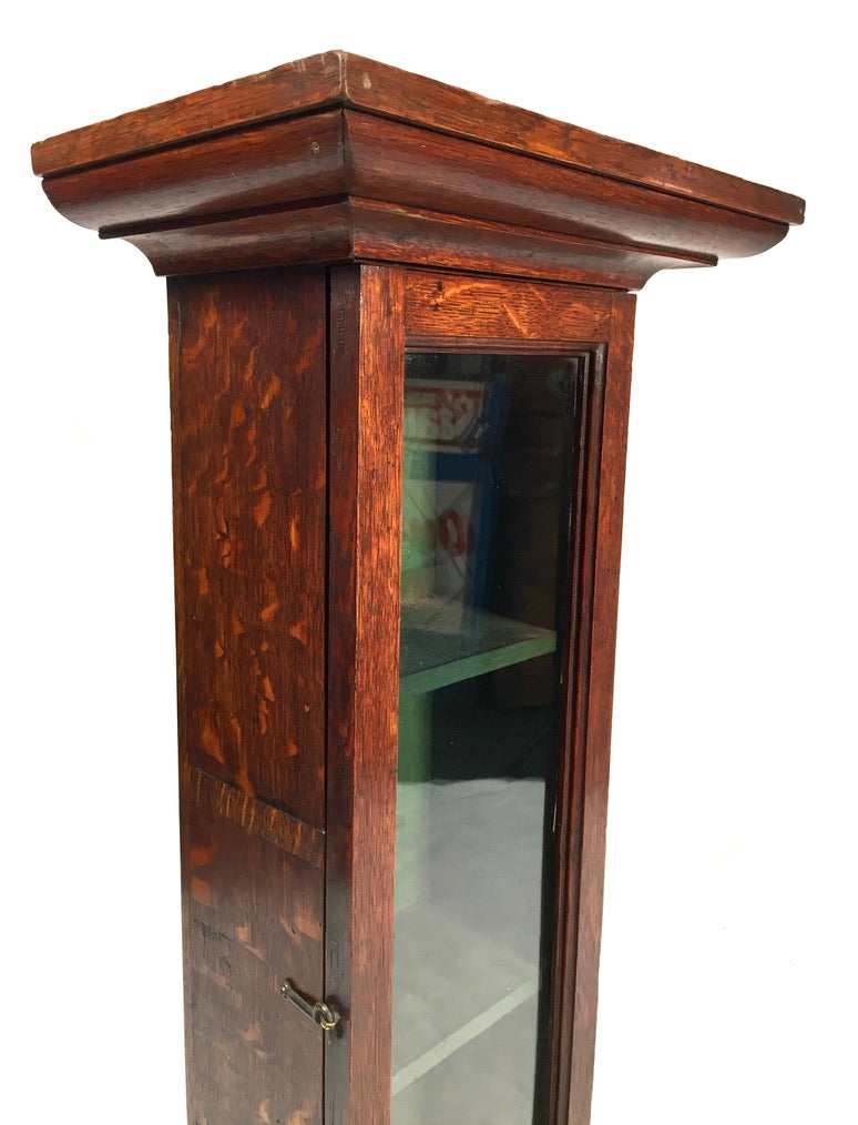 Antique Wooden Oak Glass Shop Wall Display Cabinet / Collectors Unit c.1910