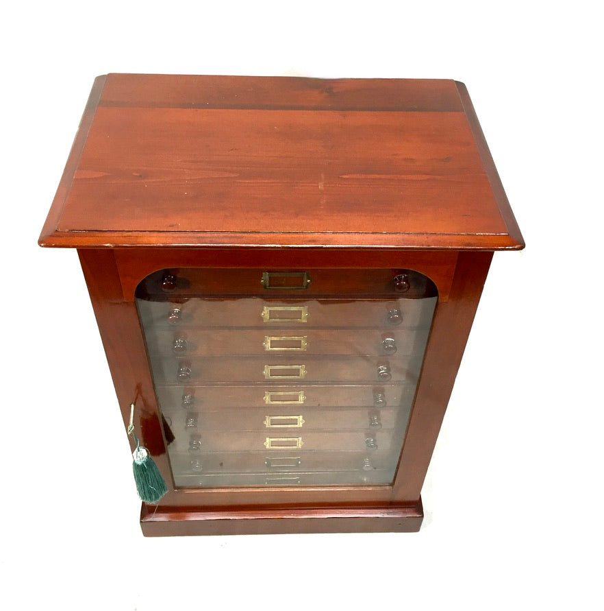 Antique Victorian Mahogany & Glass Specimen Collectors Filing Drawer Cabinet
