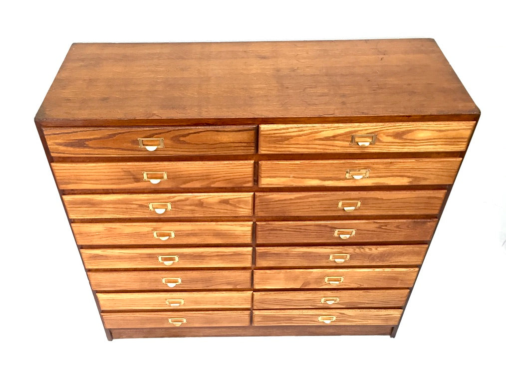 Antique Large Wooden Oak Office Double Filing Drawer Storage Cabinet Sideboard