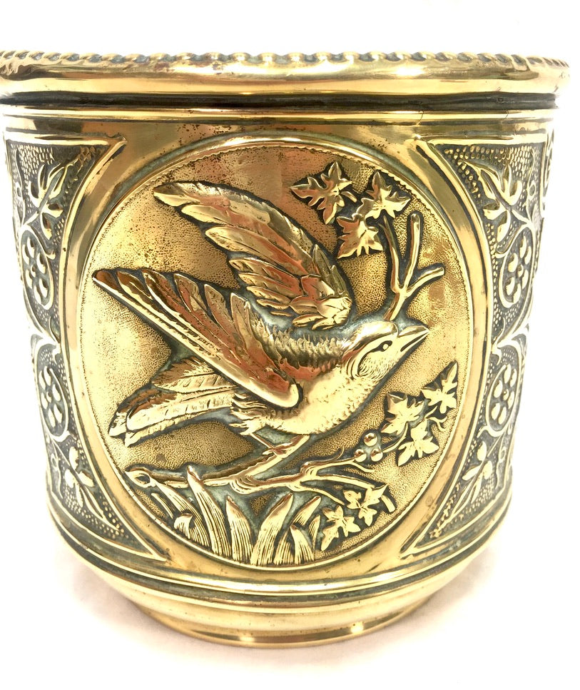 Antique Metal Brass Planter / Indoor Plant Pot / Art Nouveau Cache Pot c.1900