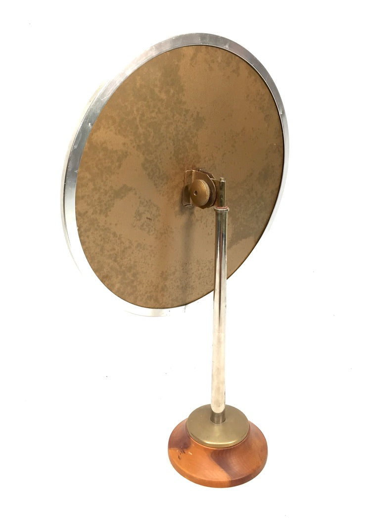Antique Mid 20th Century Tabletop Vanity Mirror on Brass Stand / Retro / Vintage