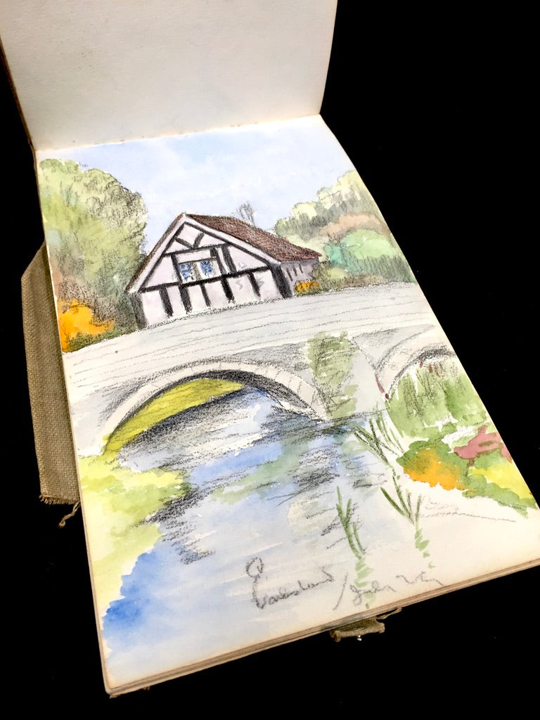 Antique 1920s Personal Artist Sketch Book Art Album Diary Drawings Watercolours