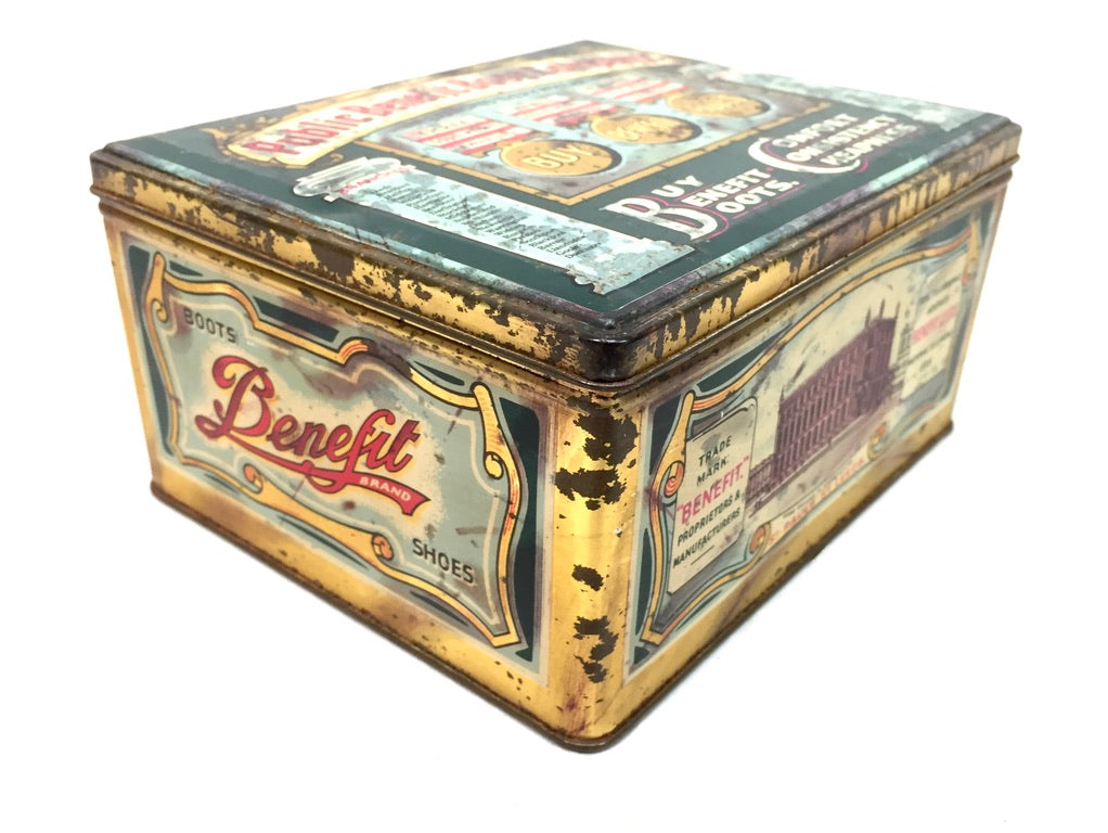Antique Advertising - 1920s Public Benefit Boot Company Tin Pictorial Lithograph