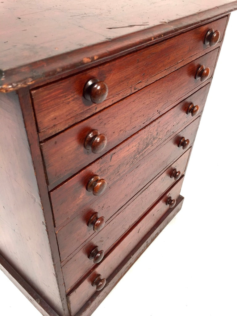 Antique Victorian Tabletop Wooden Chest of Collectors Drawers Storage Box c.1890